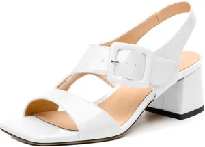 Womens Heeled Sandals Shoes, Square Peep Toe Mid Block Heel Ankle Strap Sandals for Women, Leather Insole Chunky Heel Sandals with Buckle 2"