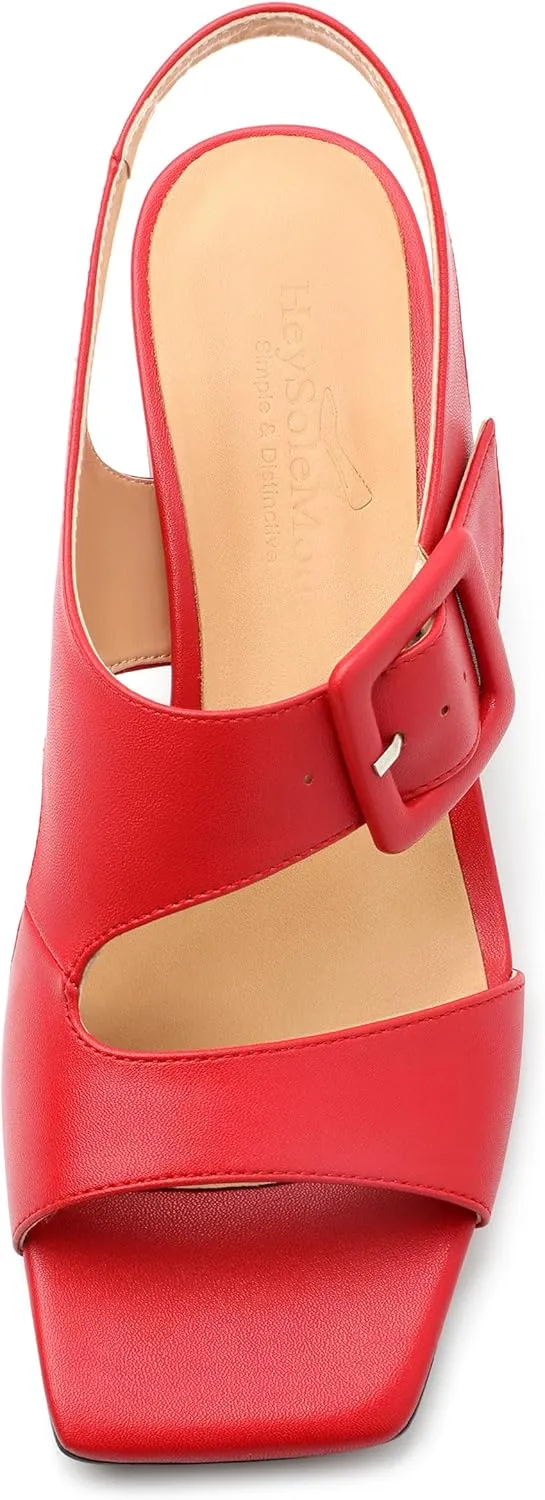 Womens Heeled Sandals Shoes, Square Peep Toe Mid Block Heel Ankle Strap Sandals for Women, Leather Insole Open Toe Chunky Heel Sandals 2"