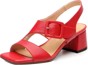 Womens Heeled Sandals Shoes, Square Peep Toe Mid Block Heel Ankle Strap Sandals for Women, Leather Insole Open Toe Chunky Heel Sandals 2"
