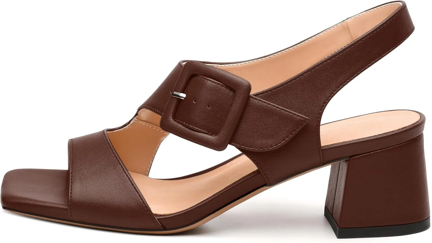 Womens Heeled Sandals Shoes, Square Peep Toe Mid Block Heel Ankle Strap Sandals for Women, Leather Insole Open Toe Chunky Heel Sandals 2"