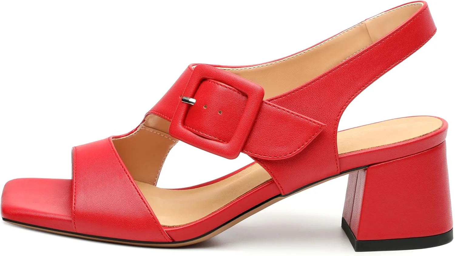 Womens Heeled Sandals Shoes, Square Peep Toe Mid Block Heel Ankle Strap Sandals for Women, Leather Insole Open Toe Chunky Heel Sandals 2"