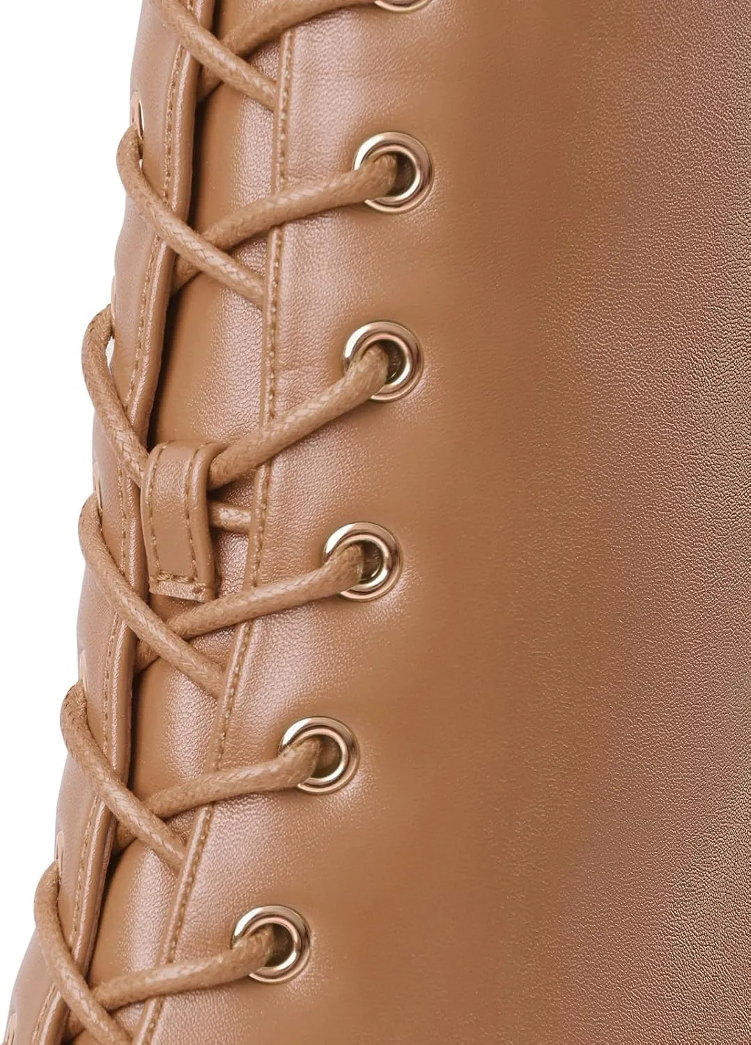 Women's High Chunky Heel Platform Knee High Boots Fashion Leather Lace Up Heeled Long Boots Wide Calf