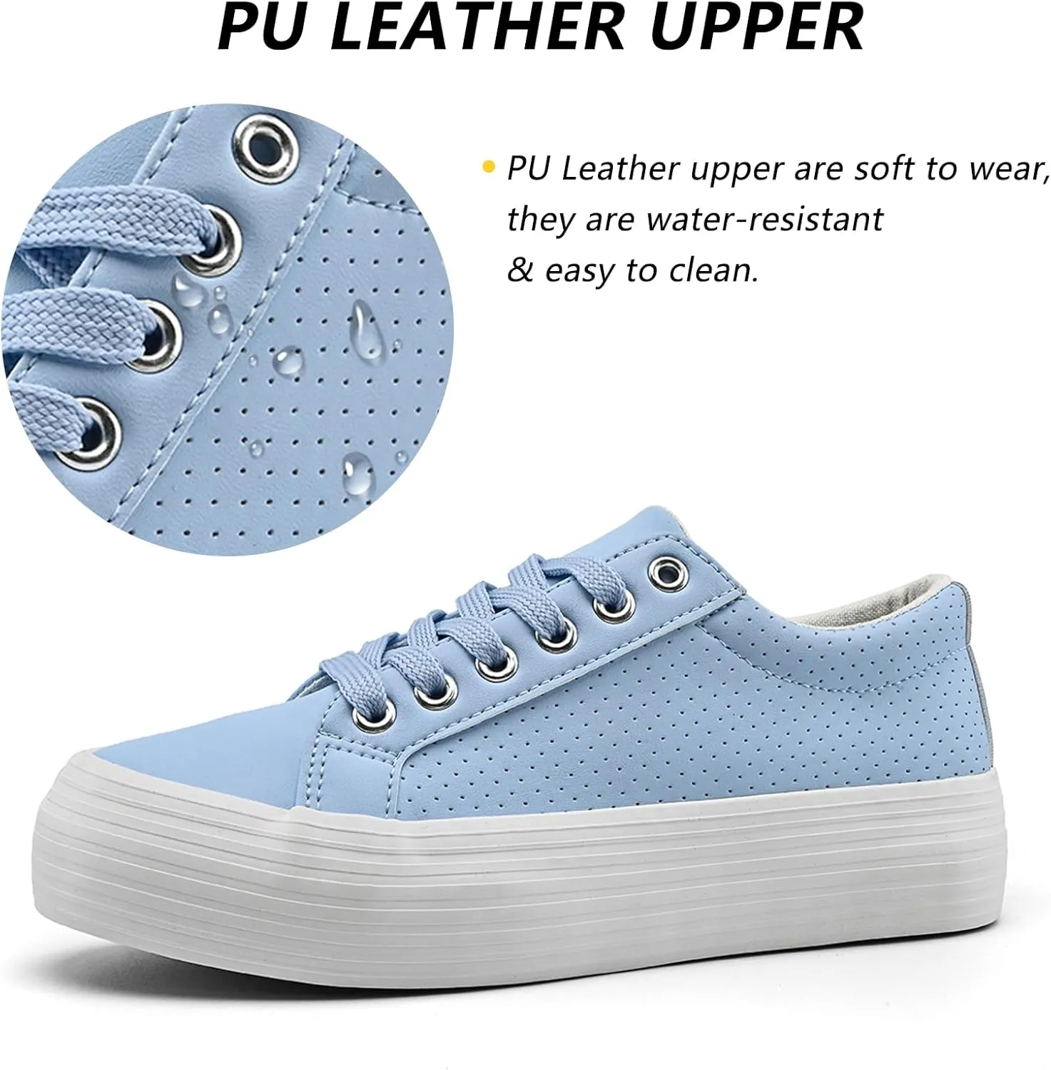 Women's High Platform Fashion Sneakers, White, Breathable, Lace Up, Tennis Shoes, Comfortable, Casual