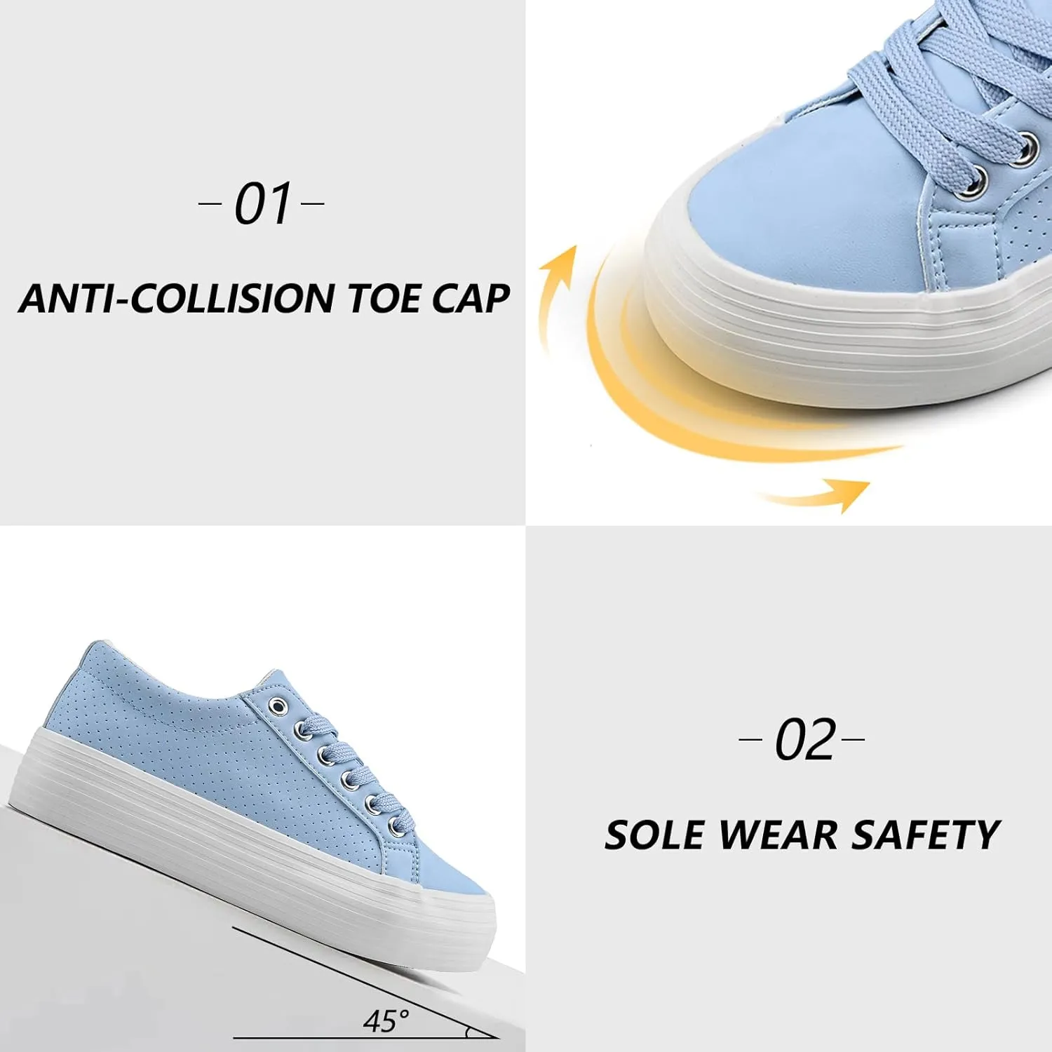 Women's High Platform Fashion Sneakers, White, Breathable, Lace Up, Tennis Shoes, Comfortable, Casual