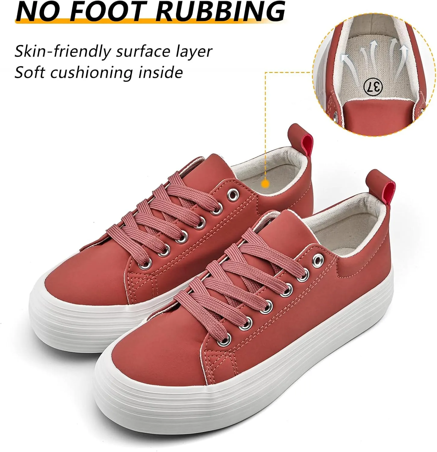 Women's High Platform Fashion Sneakers, White, Breathable, Lace Up, Tennis Shoes, Comfortable, Casual