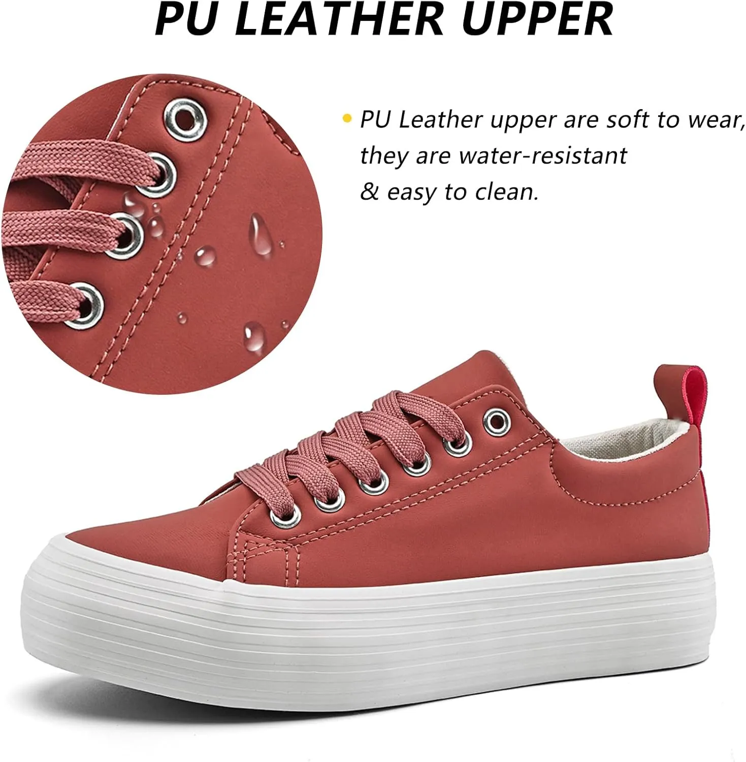 Women's High Platform Fashion Sneakers, White, Breathable, Lace Up, Tennis Shoes, Comfortable, Casual