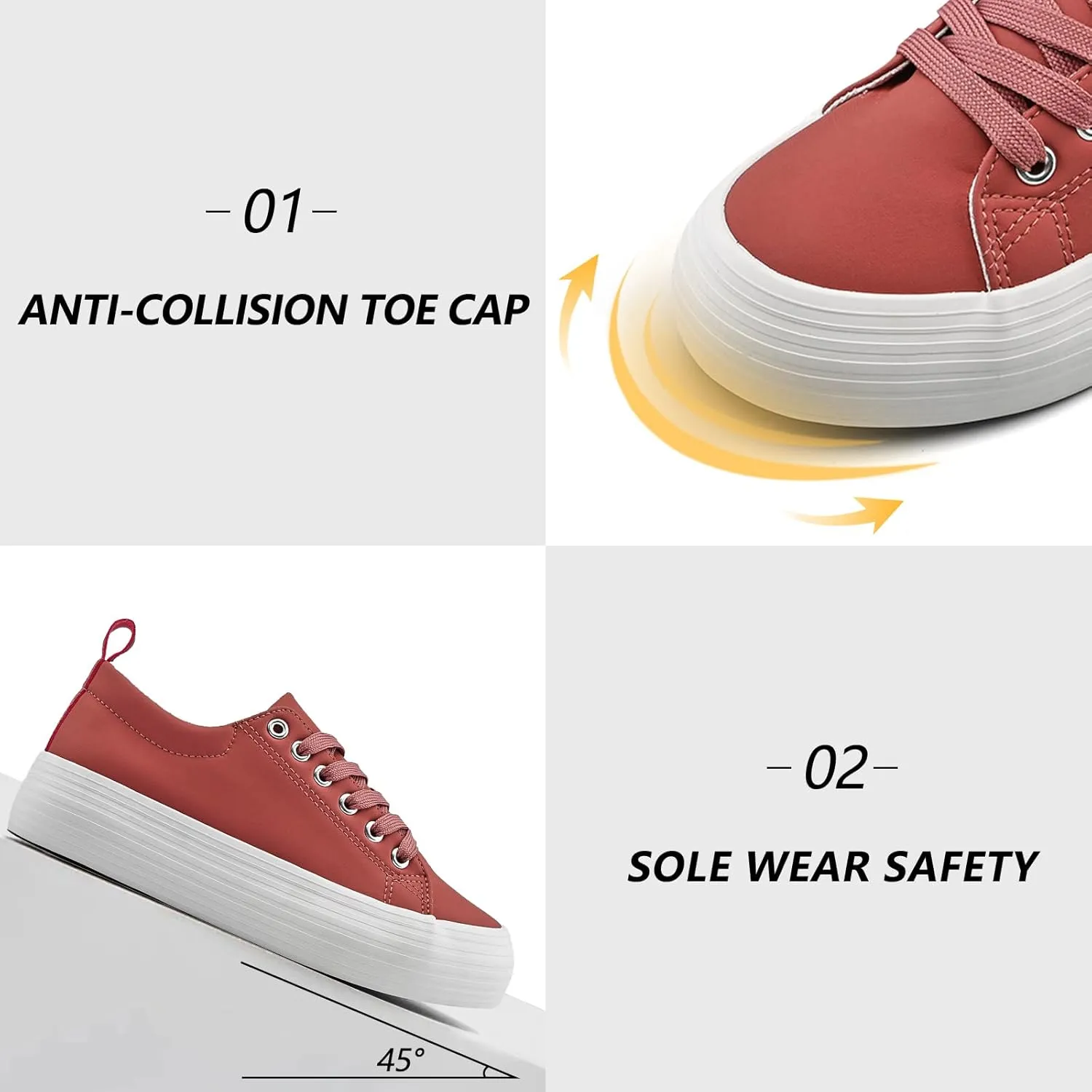 Women's High Platform Fashion Sneakers, White, Breathable, Lace Up, Tennis Shoes, Comfortable, Casual