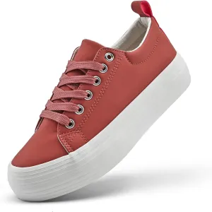 Women's High Platform Fashion Sneakers, White, Breathable, Lace Up, Tennis Shoes, Comfortable, Casual