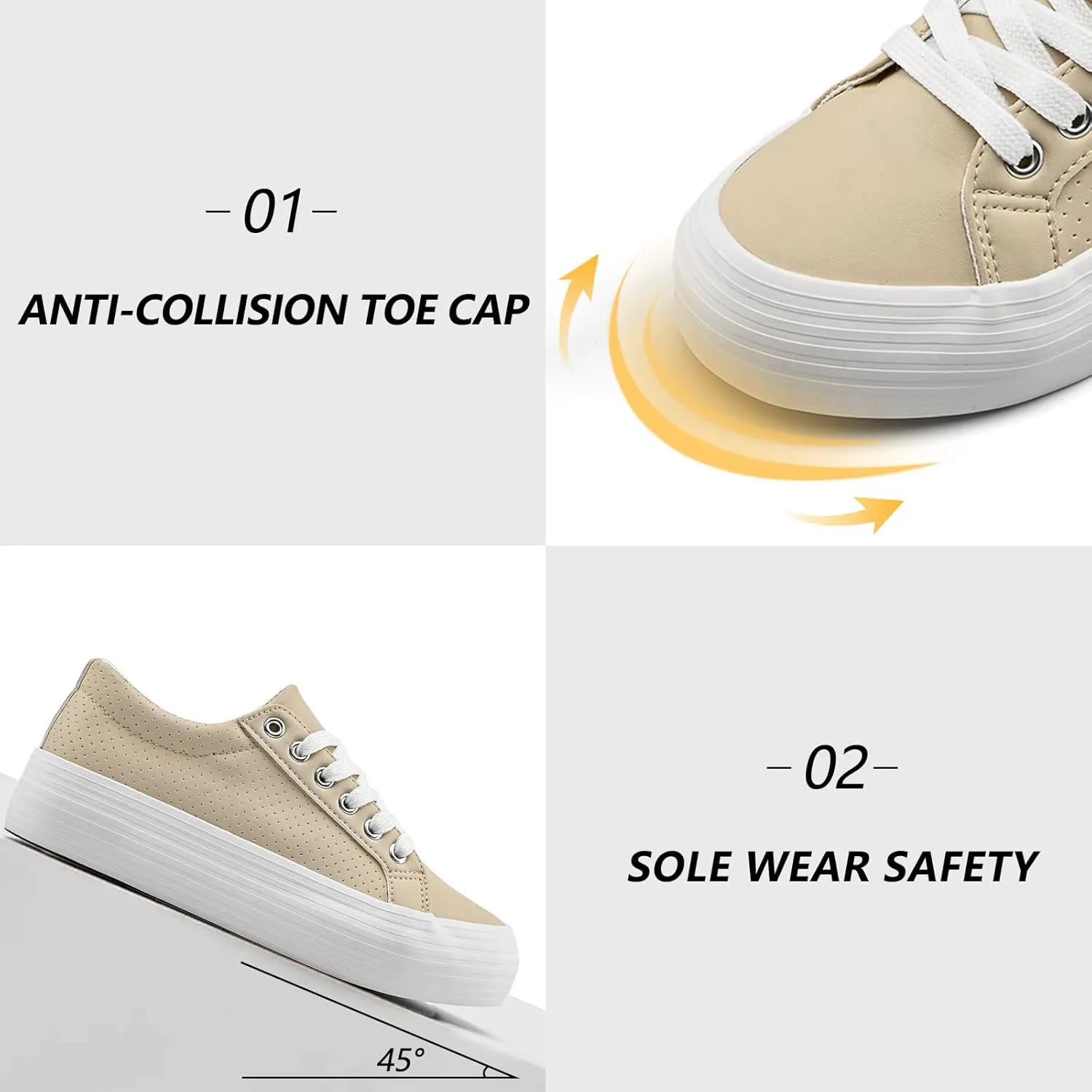 Women's High Platform Fashion Sneakers, White, Breathable, Lace Up, Tennis Shoes, Comfortable, Casual