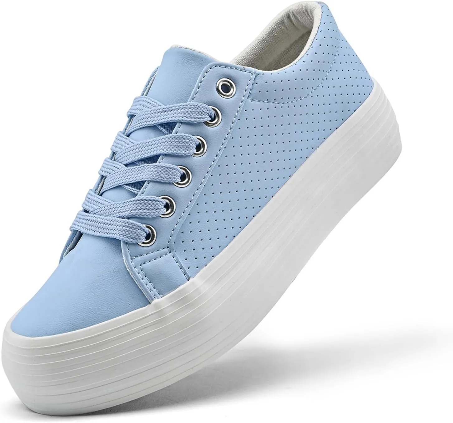 Women's High Platform Fashion Sneakers, White, Breathable, Lace Up, Tennis Shoes, Comfortable, Casual