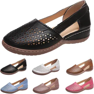 Womens Hollow Ballet Flats Casual Round Toe Low Heels Comfortable Vintage Leather Dress Shoes Walking Mary Janes Platform Wedge Slip On Loafers Wide Retro Comfort Oxfords Ladies Travel Closed Sandals