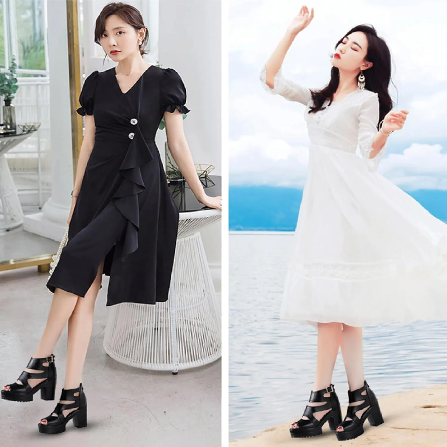 Women'S Hollow Out High Top Chunky Heel Roman Sandals Summer Breathable Fish Mouth Pointed Toe Adjustable Ankle Strap Anti-Slip Platform High Heels Sandals