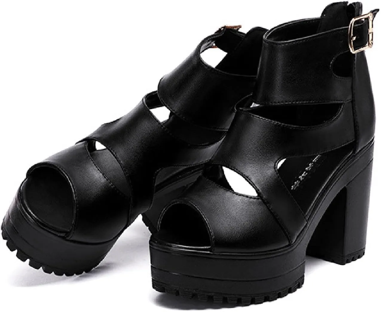 Women'S Hollow Out High Top Chunky Heel Roman Sandals Summer Breathable Fish Mouth Pointed Toe Adjustable Ankle Strap Anti-Slip Platform High Heels Sandals