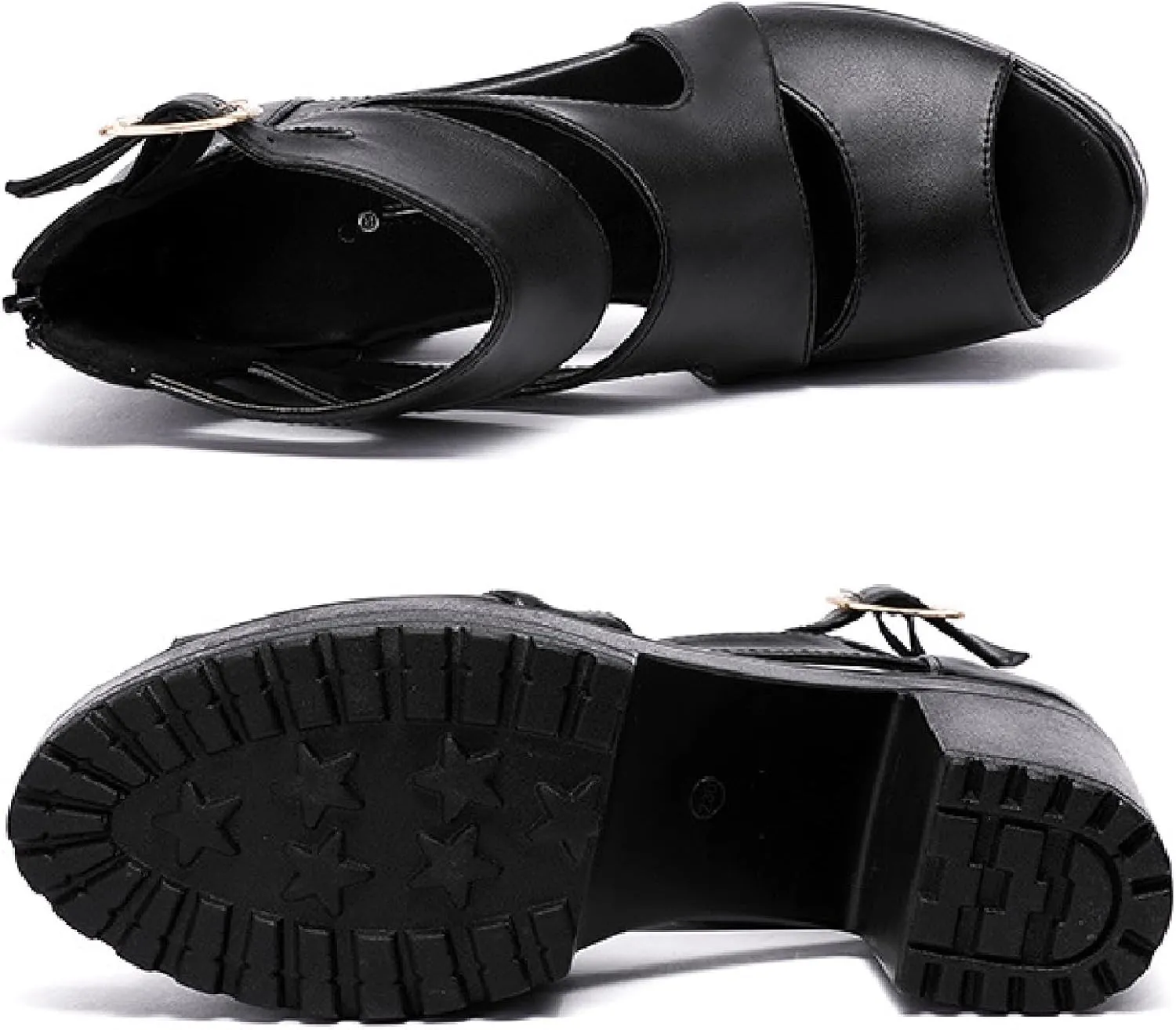Women'S Hollow Out High Top Chunky Heel Roman Sandals Summer Breathable Fish Mouth Pointed Toe Adjustable Ankle Strap Anti-Slip Platform High Heels Sandals