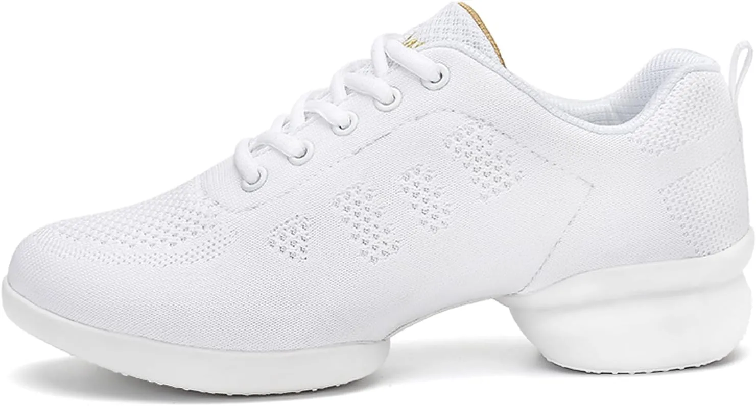 Women's Jazz Shoes Lace-up Sneakers - Breathable Air Cushion Lady Split Sole Athletic Walking Dance Shoes Platform