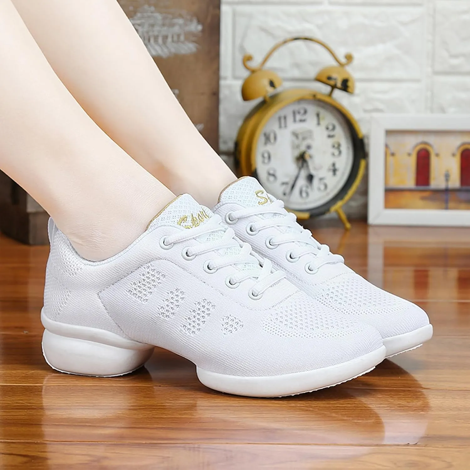 Women's Jazz Shoes Lace-up Sneakers - Breathable Air Cushion Lady Split Sole Athletic Walking Dance Shoes Platform