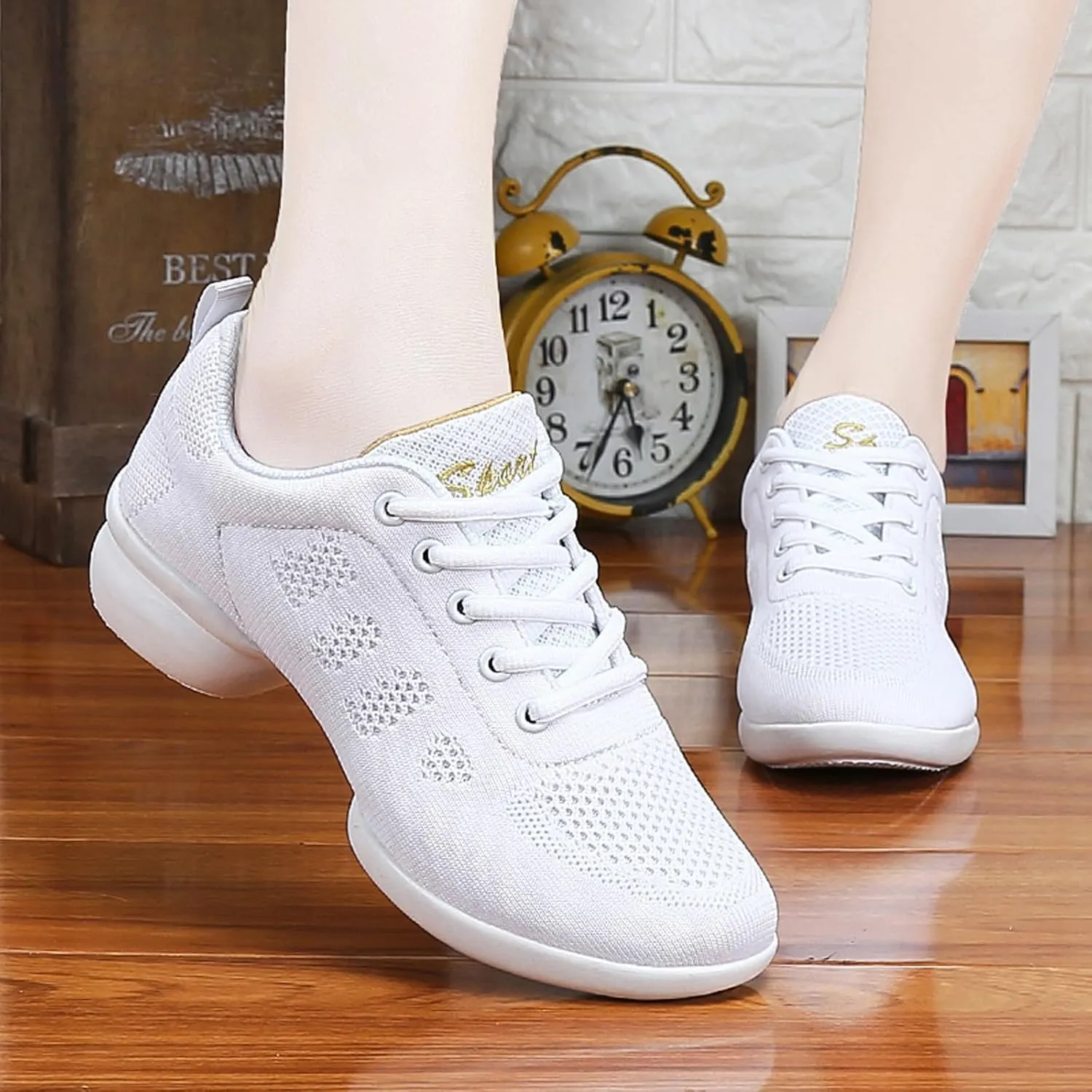 Women's Jazz Shoes Lace-up Sneakers - Breathable Air Cushion Lady Split Sole Athletic Walking Dance Shoes Platform