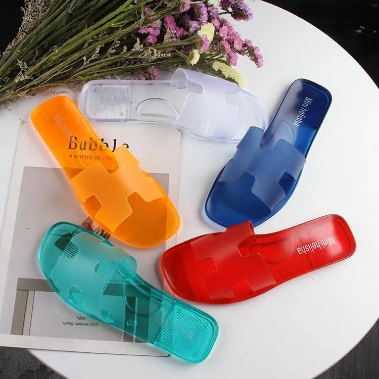 Women's Jelly Flat Sandals Open Toe Trendy Slip on Sandals for Women Slipper Sandals for Summer Outdoor Beach Pool