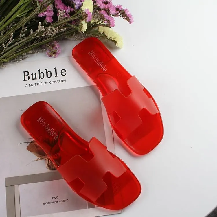 Women's Jelly Flat Sandals Open Toe Trendy Slip on Sandals for Women Slipper Sandals for Summer Outdoor Beach Pool