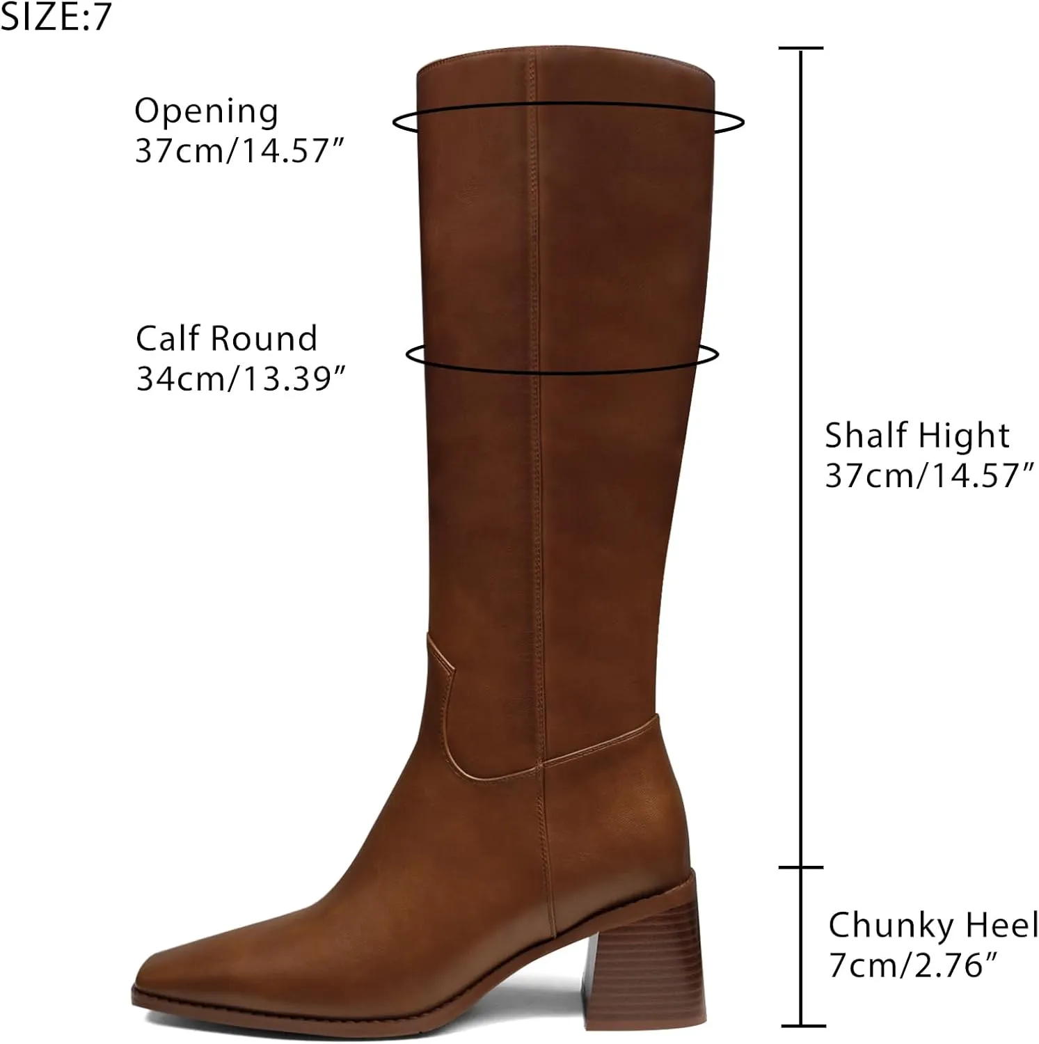 Women's Knee High Boots Chunky Heel Square Toe Tall Boots High Block Heel Side Zipper Fashion Long Boots
