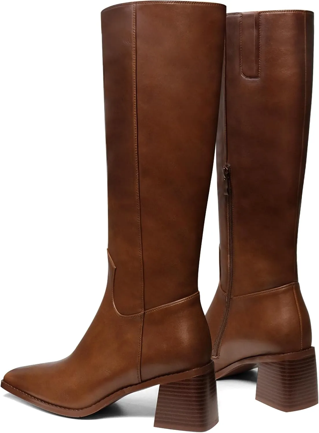 Women's Knee High Boots Chunky Heel Square Toe Tall Boots High Block Heel Side Zipper Fashion Long Boots