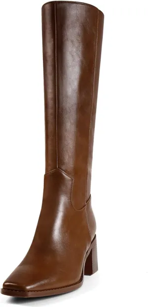 Women's Knee High Boots Chunky Heel Square Toe Tall Boots High Block Heel Side Zipper Fashion Long Boots