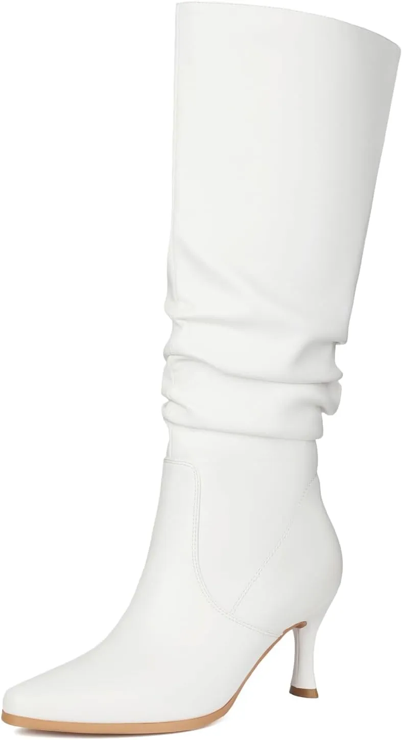Women's Knee High Boots Kitten Heel Pull on Slouch Tall Boots