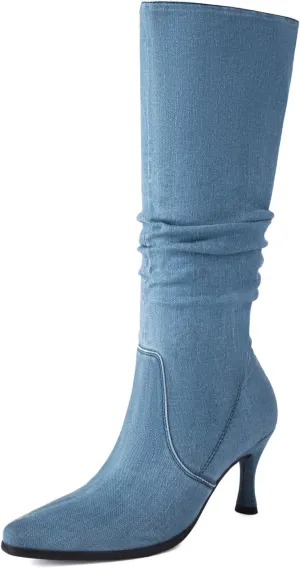 Women's Knee High Boots Kitten Heel Pull on Slouch Tall Boots