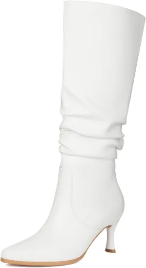 Women's Knee High Boots Kitten Heel Pull on Slouch Tall Boots