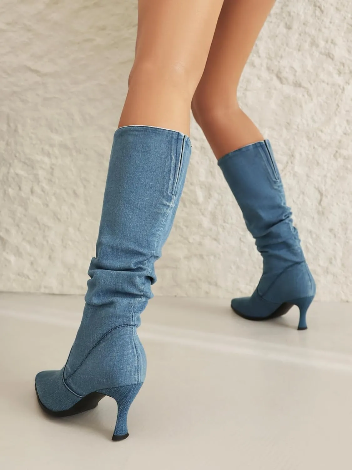 Women's Knee High Boots Kitten Heel Pull on Slouch Tall Boots