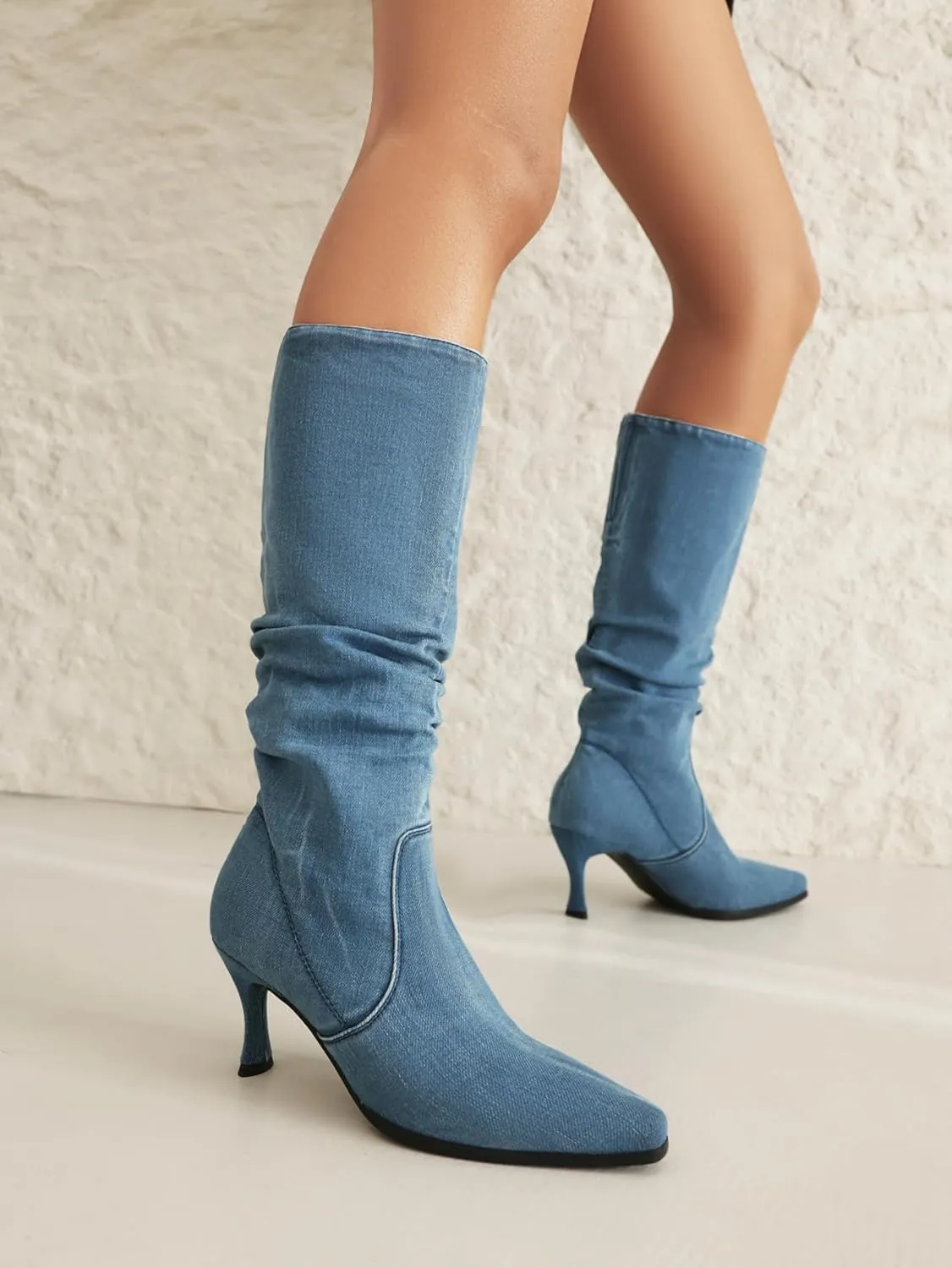Women's Knee High Boots Kitten Heel Pull on Slouch Tall Boots