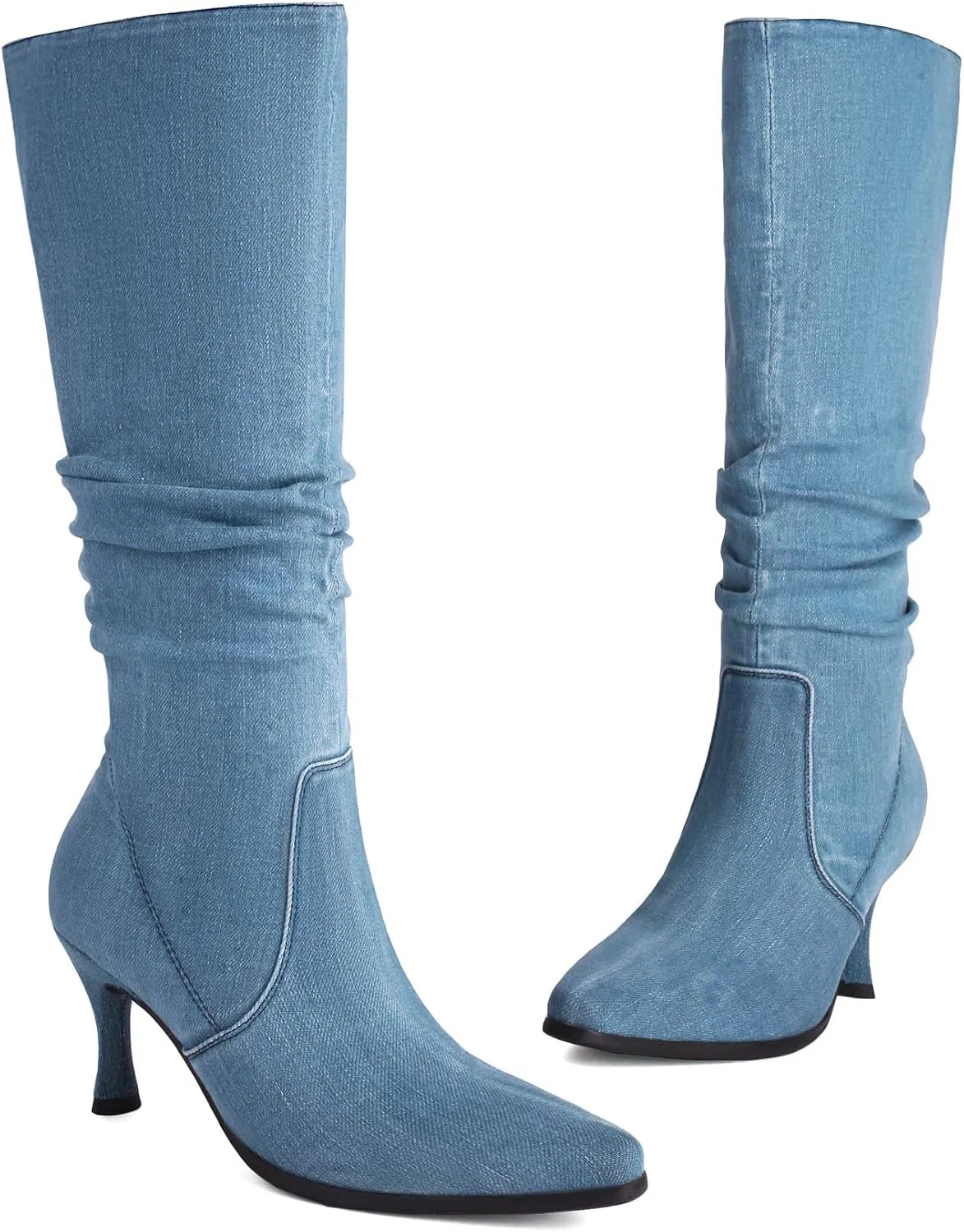 Women's Knee High Boots Kitten Heel Pull on Slouch Tall Boots