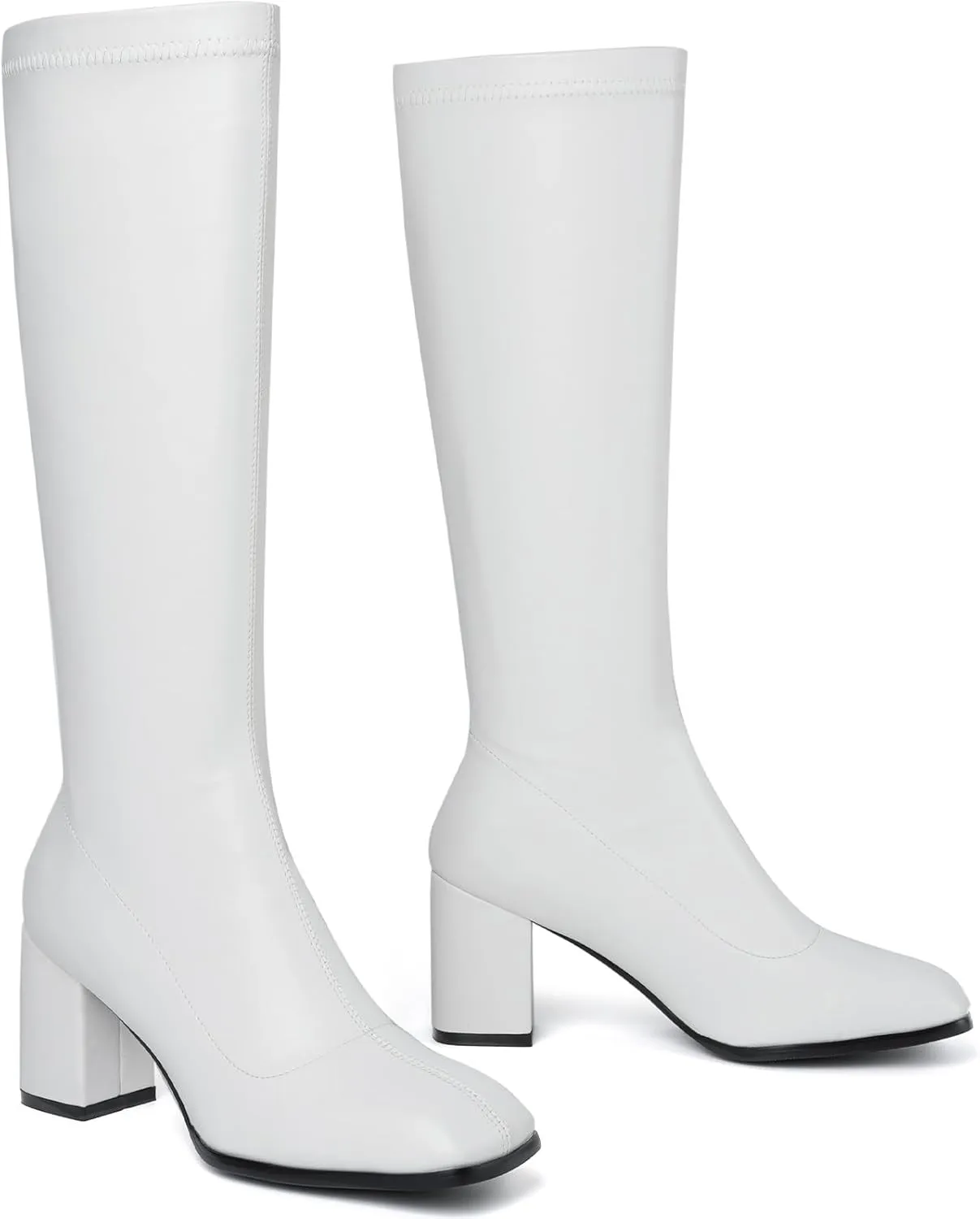 Women's Knee High Boots Square Toe Gogo Boots Long Chunky Heel Boots Fashion Tall Go Go Boots For Women