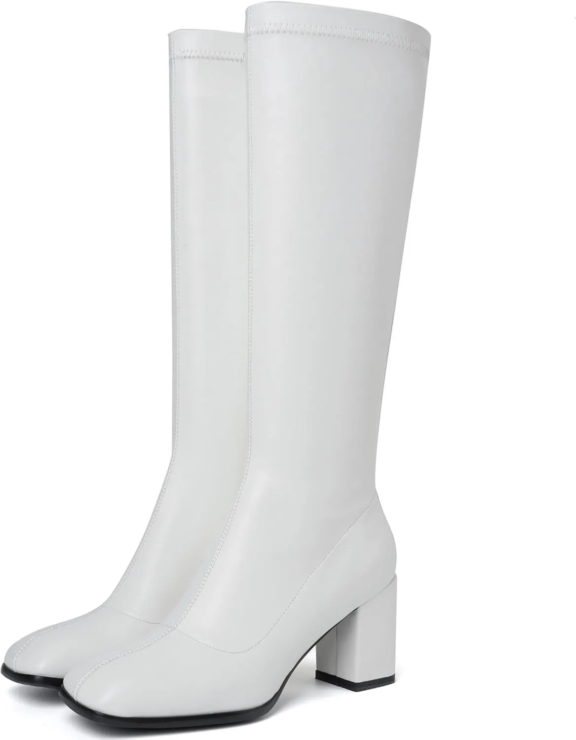 Women's Knee High Boots Square Toe Gogo Boots Long Chunky Heel Boots Fashion Tall Go Go Boots For Women