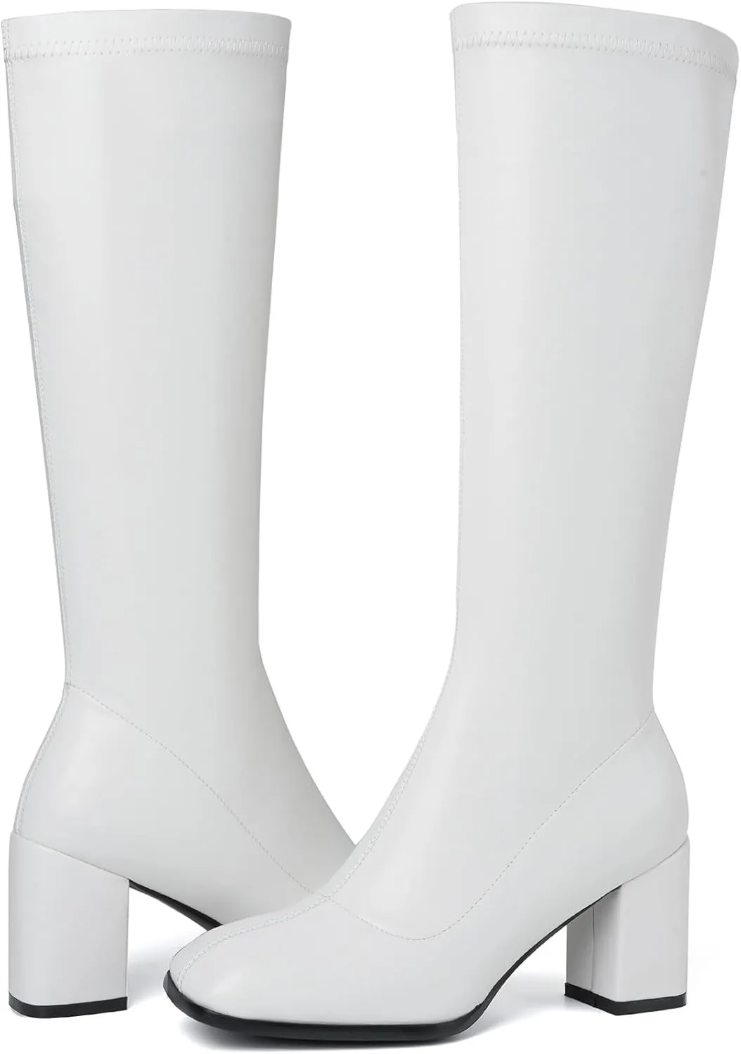 Women's Knee High Boots Square Toe Gogo Boots Long Chunky Heel Boots Fashion Tall Go Go Boots For Women