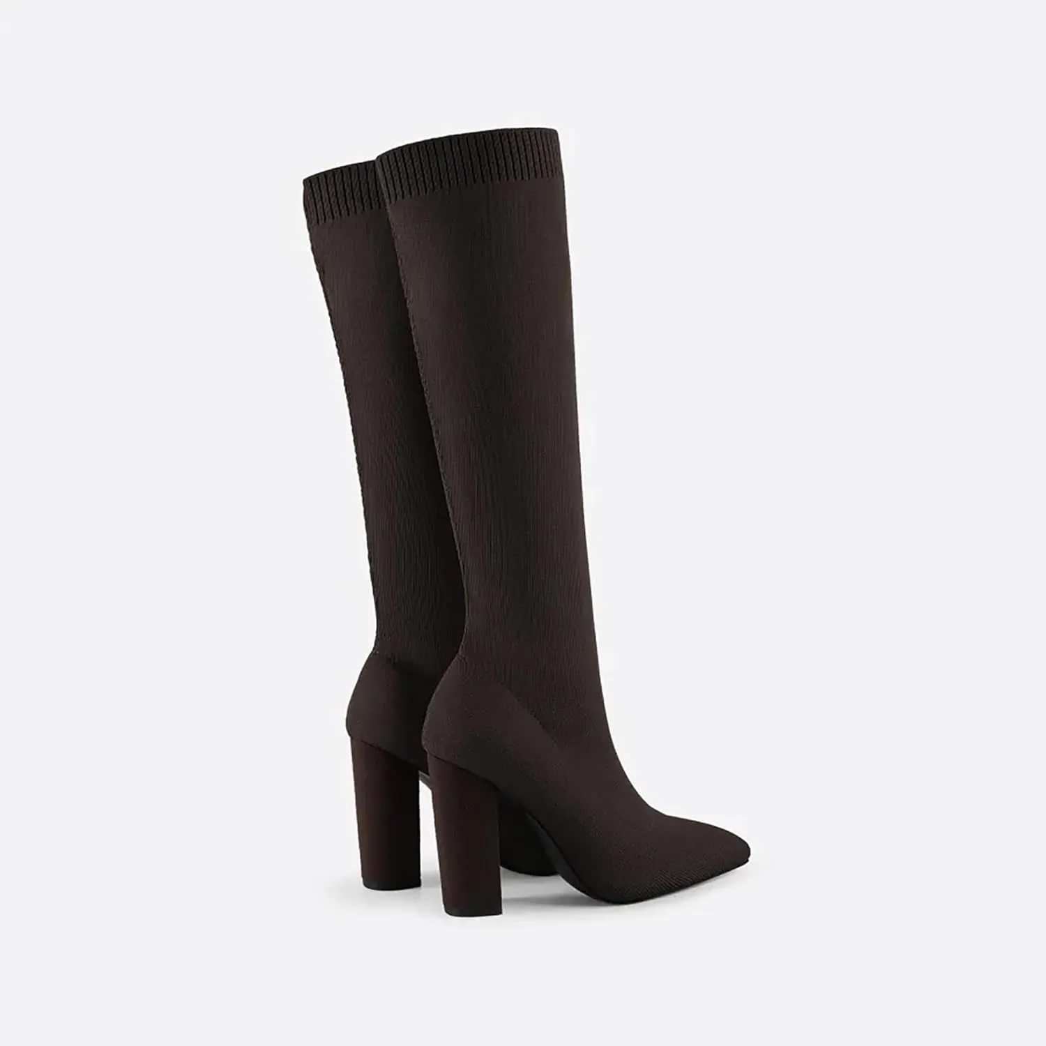 Women's Knee High Stretch Knit Chunky Heel Non-Slip Boots