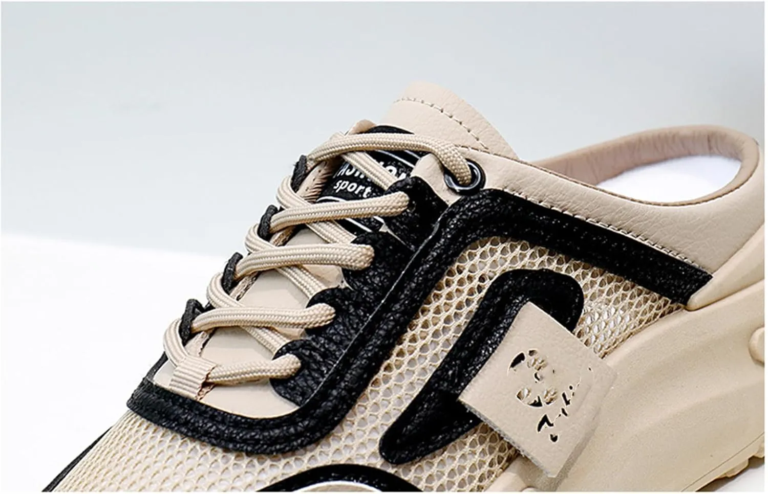 Women's Knitted Breathable Mesh Platform Thick Sole Mule Sneakers Classic Lace-Up Orthopedic Slip-On Slingback Loafers Slippers Summer Comfortable Casual Walking Shoes