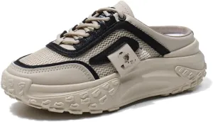 Women's Knitted Breathable Mesh Platform Thick Sole Mule Sneakers Classic Lace-Up Orthopedic Slip-On Slingback Loafers Slippers Summer Comfortable Casual Walking Shoes