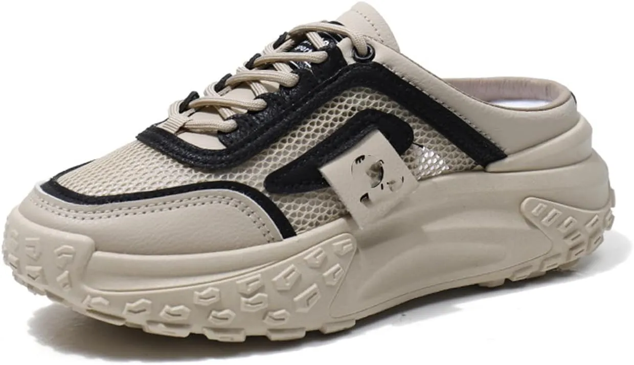 Women's Knitted Breathable Mesh Platform Thick Sole Mule Sneakers Classic Lace-Up Orthopedic Slip-On Slingback Loafers Slippers Summer Comfortable Casual Walking Shoes