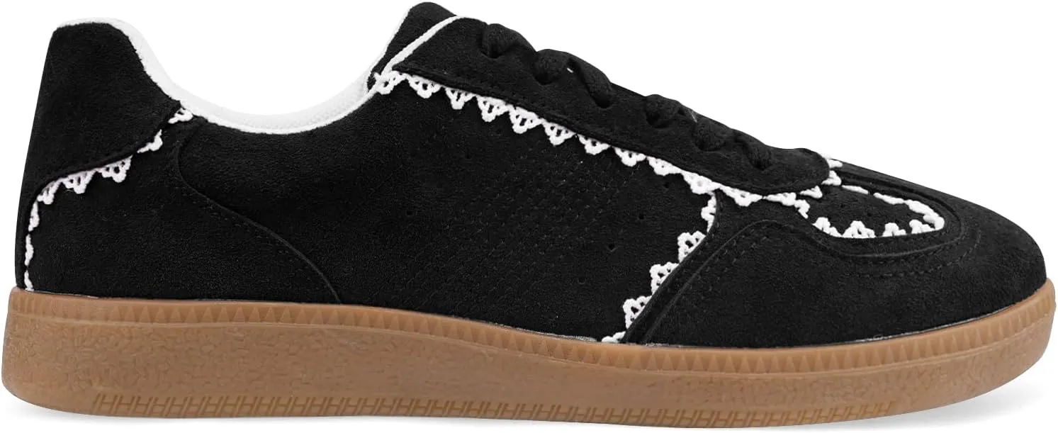 Women's Lace Detail Lace-Up Casual Sneakers - Elegant Ribbon Ribbon Lace Walking Shoes Non-Slip Sole Breathable Comfort for Daily Outfits