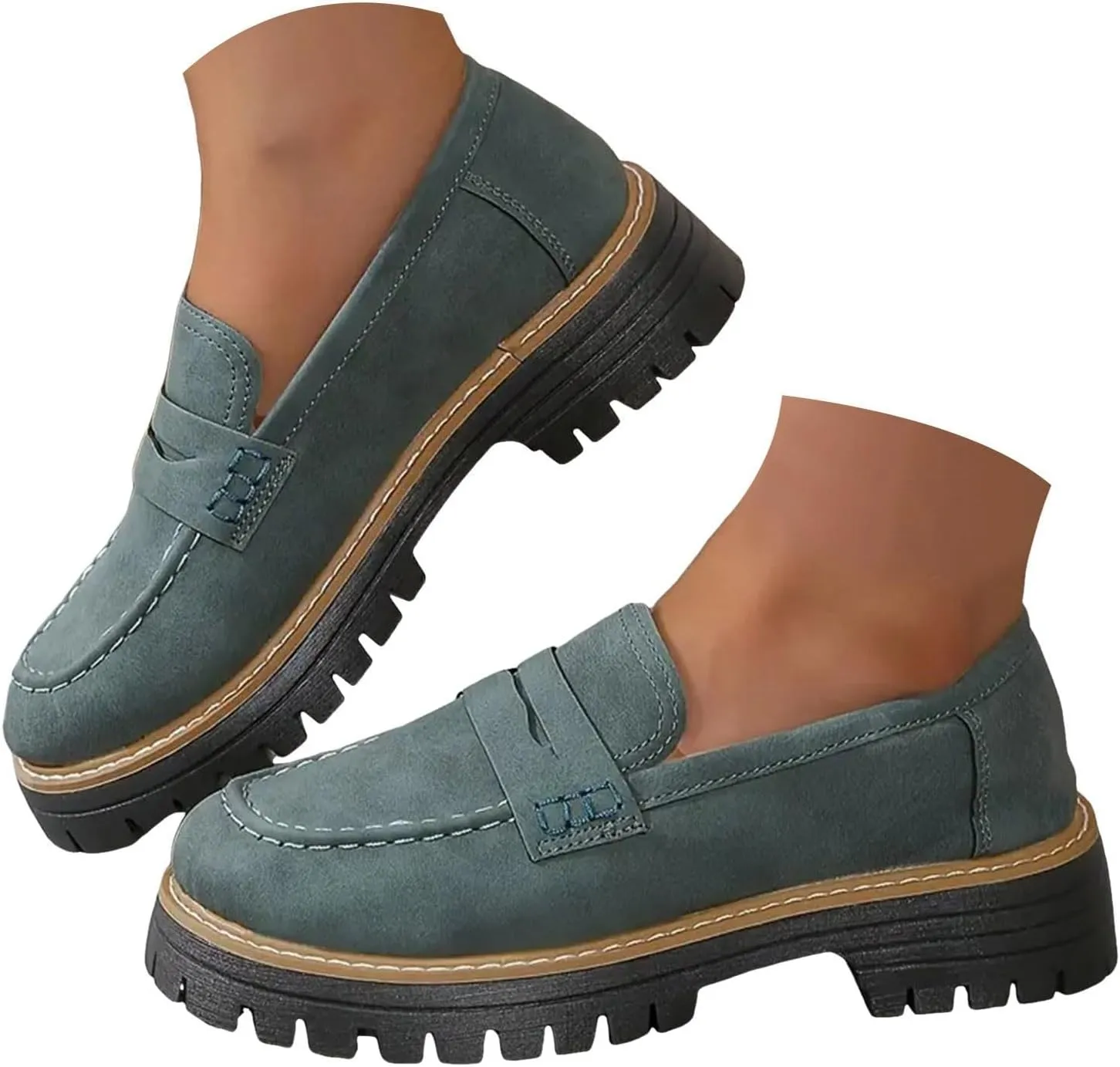 Womens Loafers Shoes Platform Chunky Penny Loafer Lug Sole Wide Width Comfortable Slip On Chunky Shoes for Women Work Office Business Casual Dress Shoe Walking Dresses Trendy Flats Loafer Sneakers