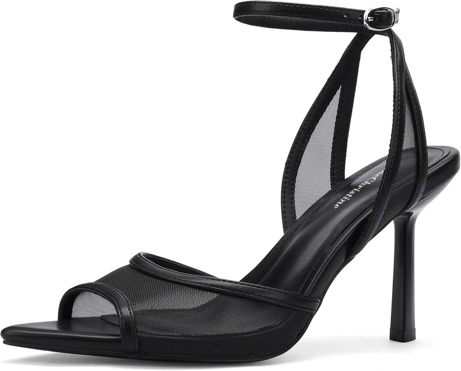 Women's Mesh Peep Toe Sandals Buckle Strap 3.14" Heel Comfortable Rubber Sole Shoes Summer for Party and Casual Occasions