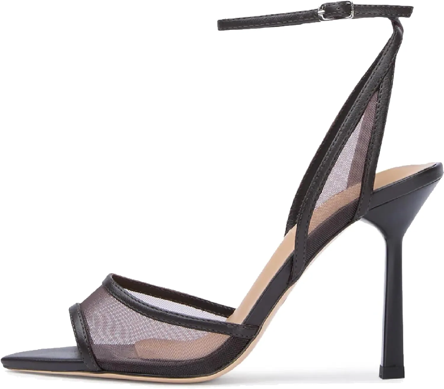 Women's Mesh Slingback Sandals Ankle Strap Sandals for Women Fabric Open Toe Sandals 3.15" Stilettos High Heels Evening Comfy Dress Shoes with Buckle Strap