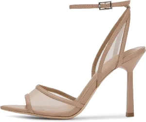 Women's Mesh Slingback Sandals Ankle Strap Sandals for Women Fabric Open Toe Sandals 3.15" Stilettos High Heels Evening Comfy Dress Shoes with Buckle Strap