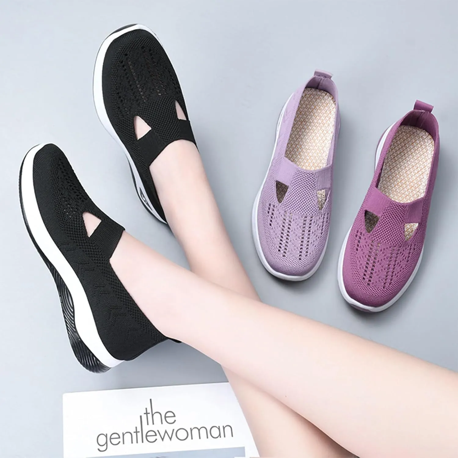 Women's Orthopedic Shoes Breathable Soft Clogs, Walking Slip on Diabetic Foam Shoes Hands Free Slip in Sneakers Arch Support