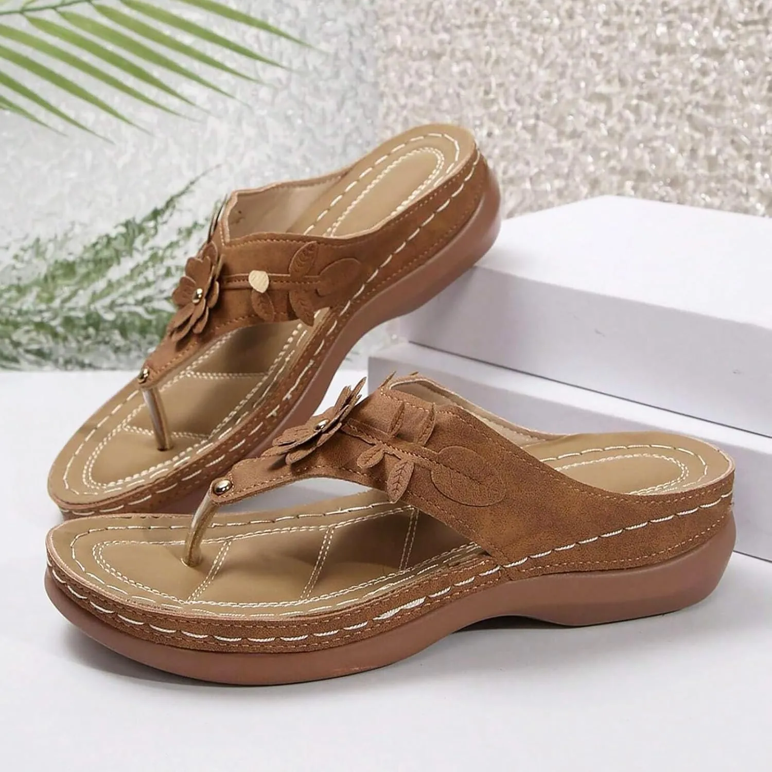 Women's Orthotic Cushion Flip Flops Recovery Walking Sandals for Women Flowers Thong T-Strap Casual Flat Slippers Plantar Fasciitis Bunion Wedge Slide Comfortable Dressy Summer Womens Beach Shoes