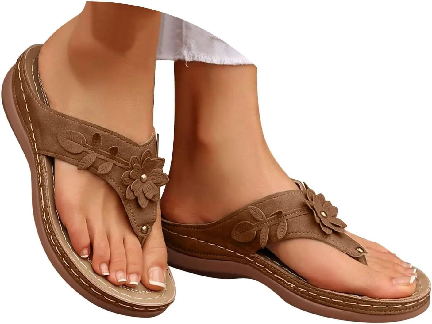 Women's Orthotic Cushion Flip Flops Recovery Walking Sandals for Women Flowers Thong T-Strap Casual Flat Slippers Plantar Fasciitis Bunion Wedge Slide Comfortable Dressy Summer Womens Beach Shoes