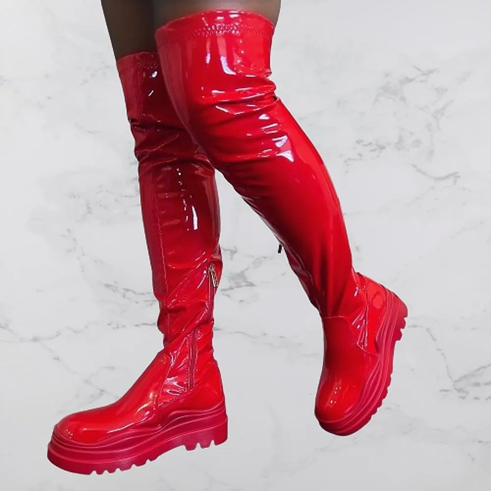 Women's Over The Knee Boots Lug Sole Round Toe Thigh High Chunky Block Heels Flat Boots