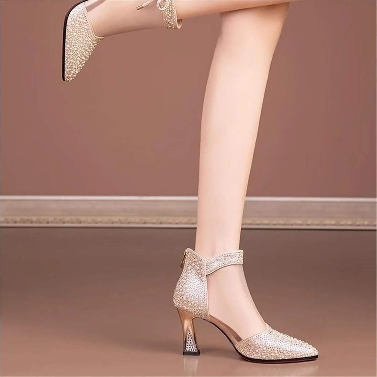 Women's Peep Toe High Heels Sandals Women's Rough Sandals Summer Fashion High Heel Hollow Out Sandals Large Size Casual Shoes