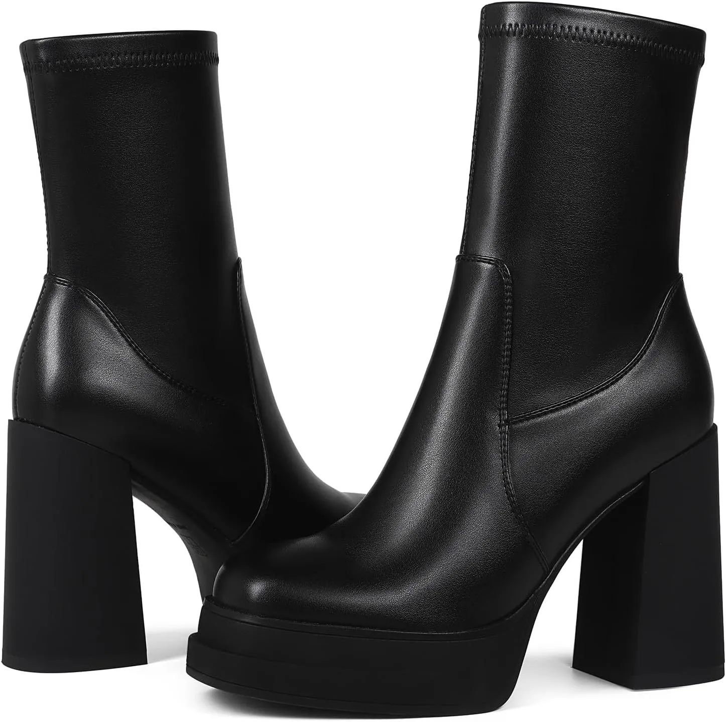 Women's Platform Ankle Boots Square Toe High Chunky Heel Booties